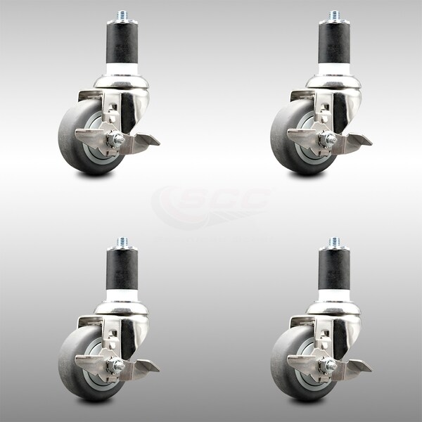 Service Caster 3 Inch 316SS Thermoplastic Rubber Swivel 1-3/4 Inch Stem Caster Set Brake SCC SCC-SS316EX20S314-TPRB-TLB-134-4 - main